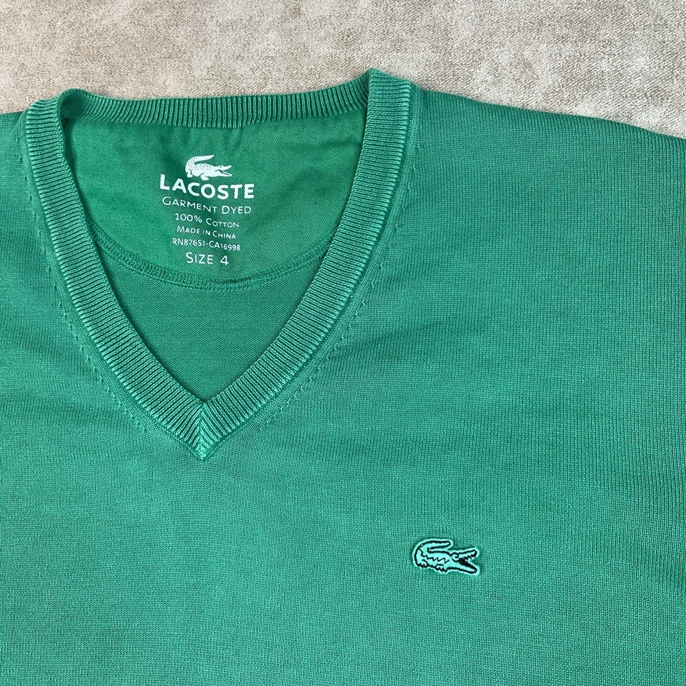 Lacoste Garment Dyed Sweater Mens 4 M Green Lightweight V Neck Alligator Logo - Picture 3 of 7